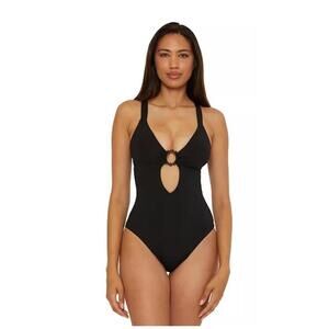 Becca Womens Marble Canyon Ring One Piece Black Swimsuit Size Small